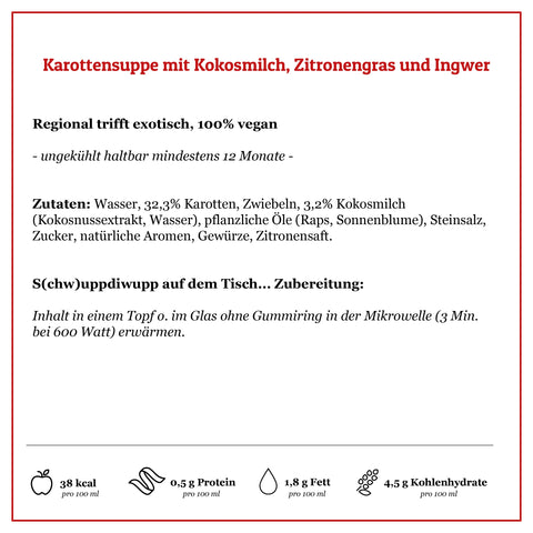 Leckere Karotte-Ingwer-Zitronengras Suppe, 100% vegan ohne Zusatzstoffe | Suppdiwupp
