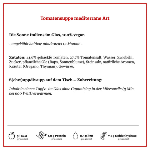 Leckere Mediterrane Tomatensuppe, 100% vegan ohne Zusatzstoffe | Suppdiwupp