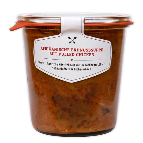 Leckere Afrikanische Erdnusssuppe mit Pulled Chicken im original Weck®-Glas | Suppdiwupp