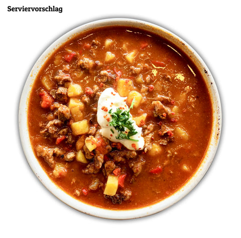 Leckere Gulaschsuppe mit Kartoffeln & Paprika, 100% Rindfleisch schnell zubereitet | Suppdiwupp