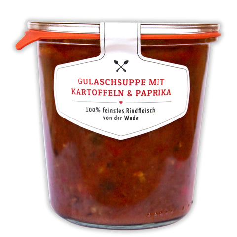 Leckere Gulaschsuppe mit Kartoffeln & Paprika, 100% Rindfleisch im original Weck®-Glas | Suppdiwupp