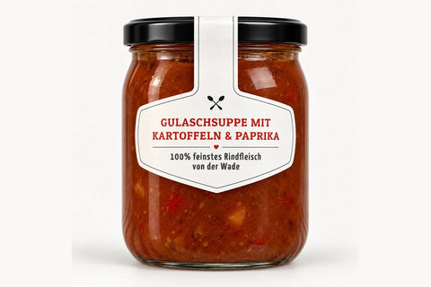 Leckere Gulaschsuppe mit Kartoffeln & Paprika, 100% Rindfleisch im Glas mit Drehverschluss | Suppdiwupp