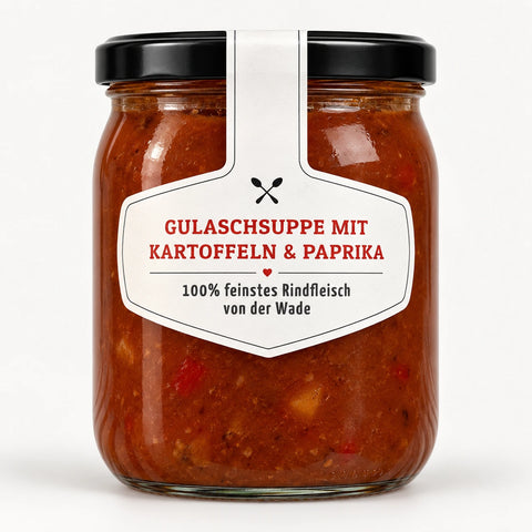 Leckere Gulaschsuppe mit Kartoffeln & Paprika, 100% Rindfleisch im Glas mit Drehverschluss | Suppdiwupp