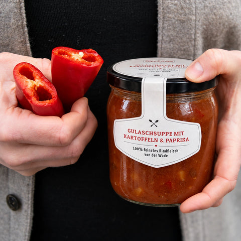 Leckere Gulaschsuppe mit Kartoffeln & Paprika, 100% Rindfleisch schnell zubereitet | Suppdiwupp
