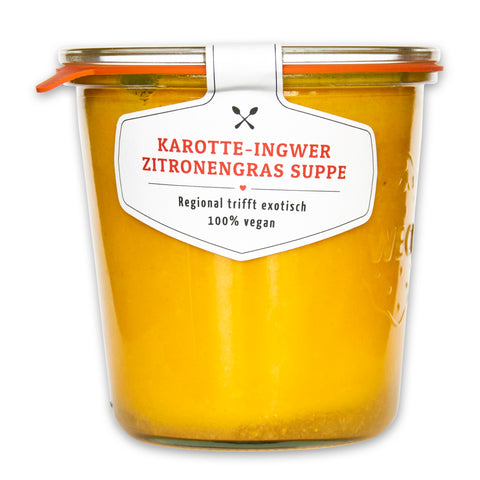 Leckere Karotte-Ingwer-Zitronengras Suppe, 100% vegan im original Weck®-Glas | Suppdiwupp